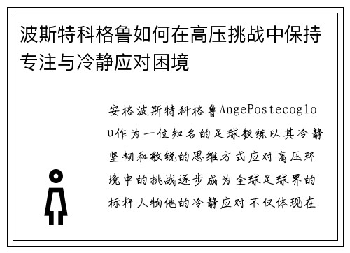 波斯特科格鲁如何在高压挑战中保持专注与冷静应对困境